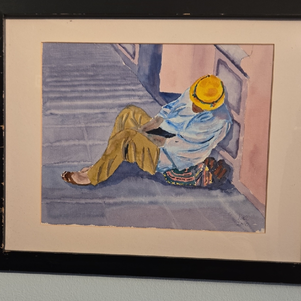 Vibrant Framed Art Print with Yellow Hat